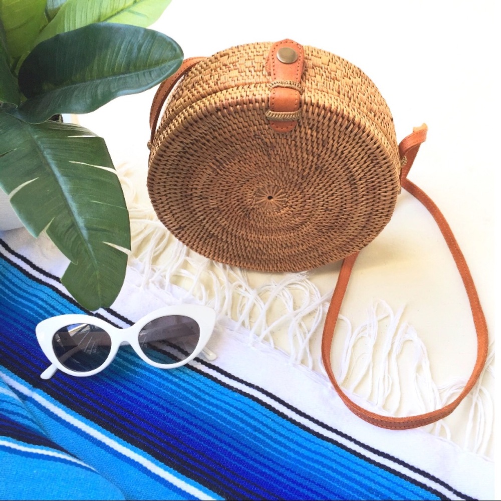 Round Woven Rattan Basket Bag 🌼 Bali Ata Straw